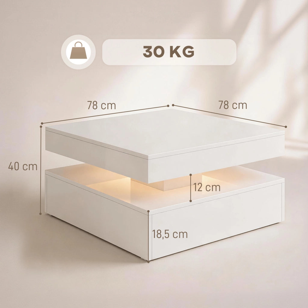 Tavolino da caff¨¨ con LED e cassetto ¨C Xylo ¨C bianco lucido con telecomando