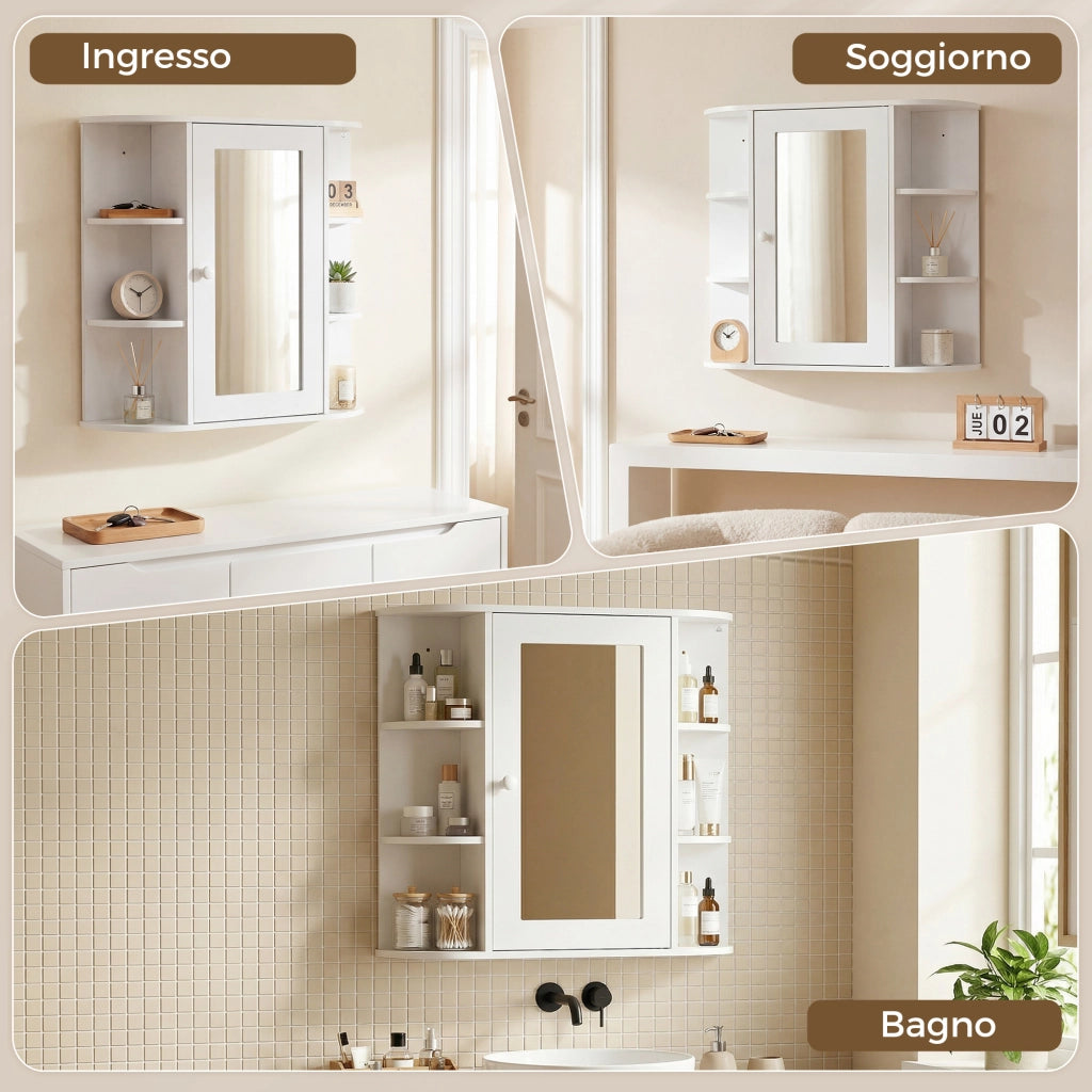 Mobile Bagno con Specchio e Ripiani ¨C Zephmum ¨C Bianco 66x17x63 cm