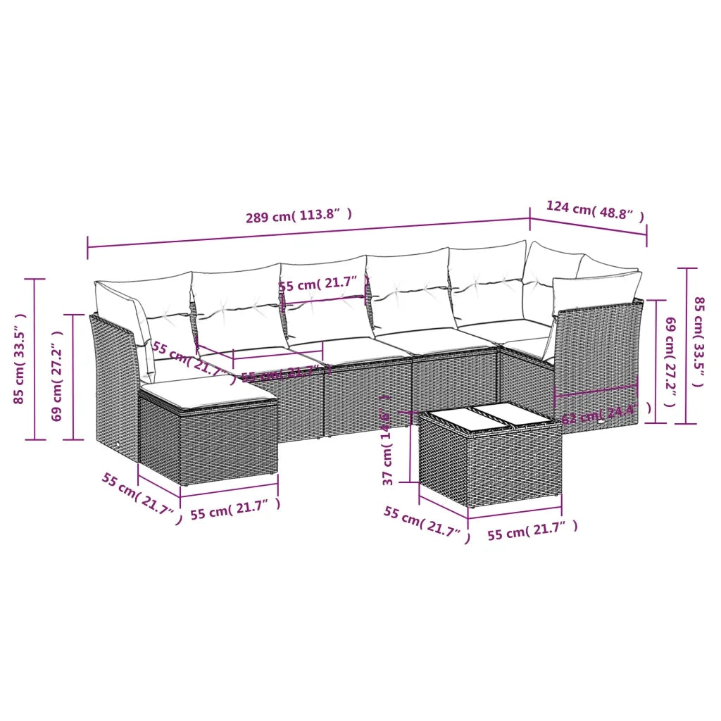 Set Divano da Giardino 8pz con Cuscini Grigio Chiaro Polyrattan
