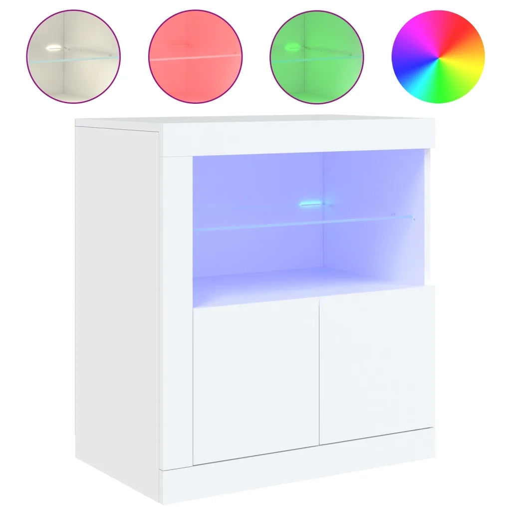 Credenza con Luci -Buffet-Armadio da cucina Bianca 60,5x37x67 cm