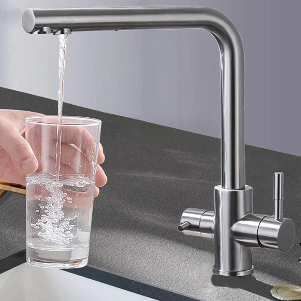 Trade Shop - Rubinetto Monocomando Lavello Cucina 3 Vie Acqua Fredda E Calda Girevole 360° -