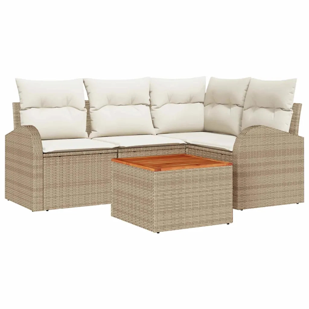 Set Divano da Giardino 5 pcs Beige e Crema polyrattan