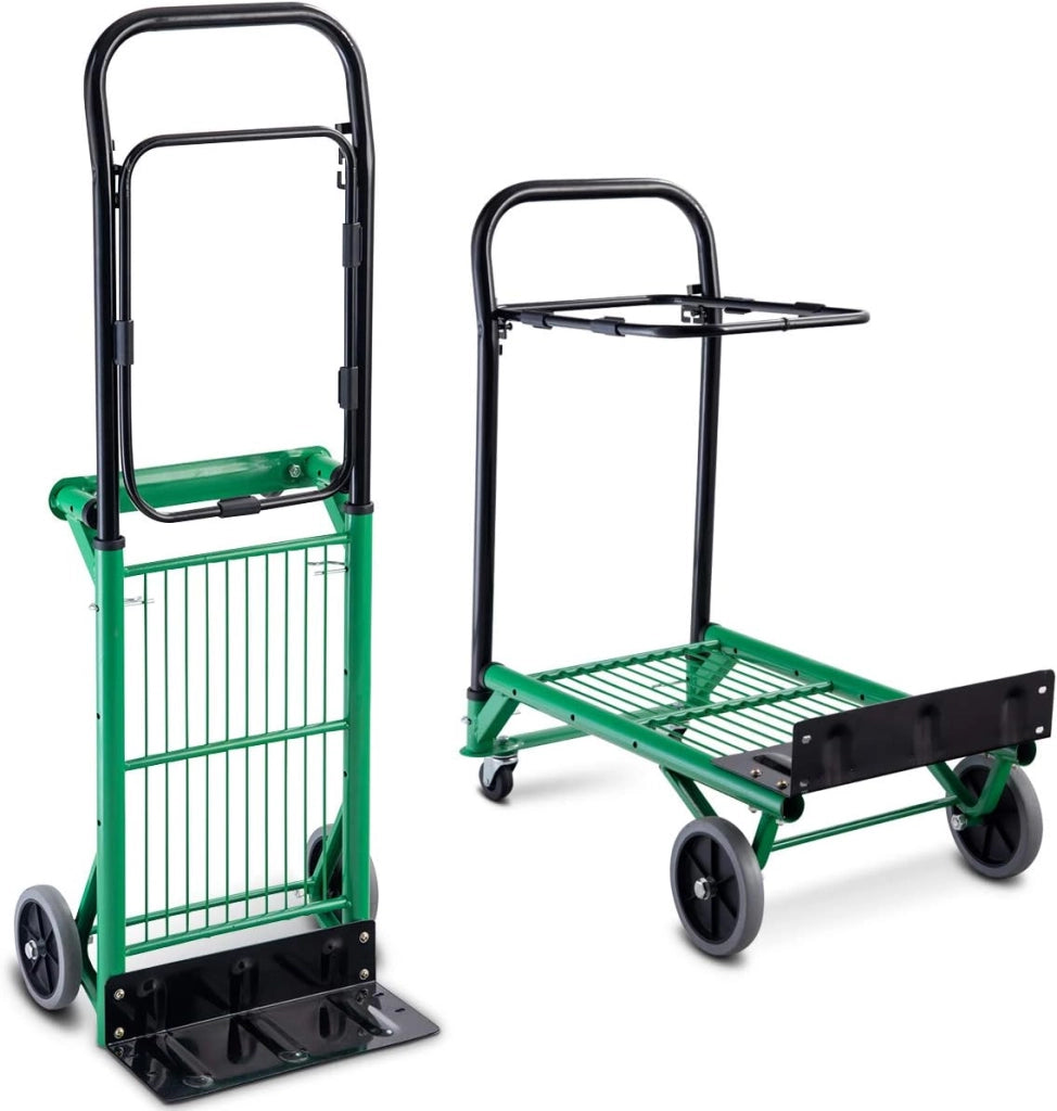 Carrello Per Trasporto Pieghevole, 2 in 1, Portapacchi Carrello per Trasporto di Sacchi in Acciaio, Altezza Regolabile, Capacità di Carico Fino a 90 kg