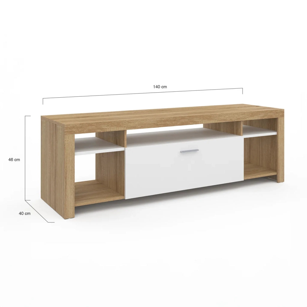 IDMarket - Mueble TV MALO 140 cm en madera y armario blanco