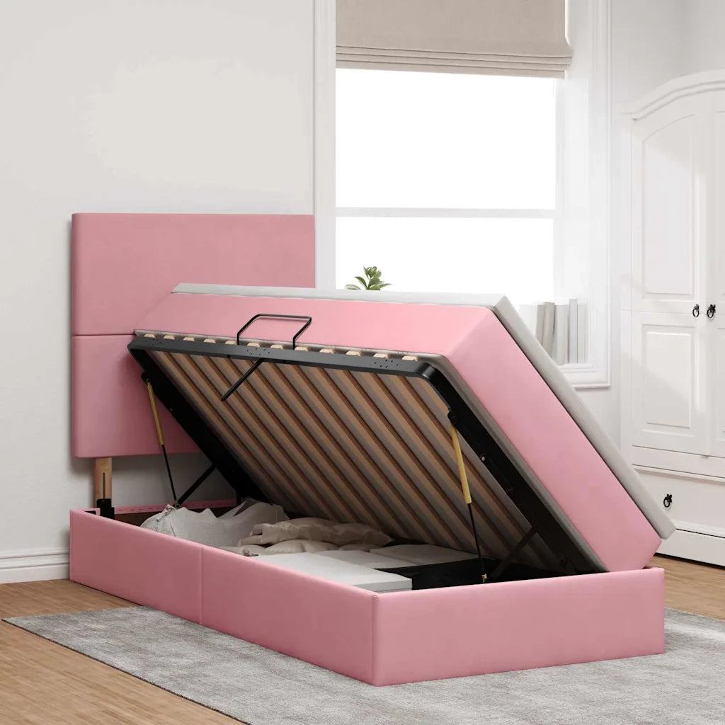 Letto con contenitore e materasso Rosa 90 x 200 cm Velluto
