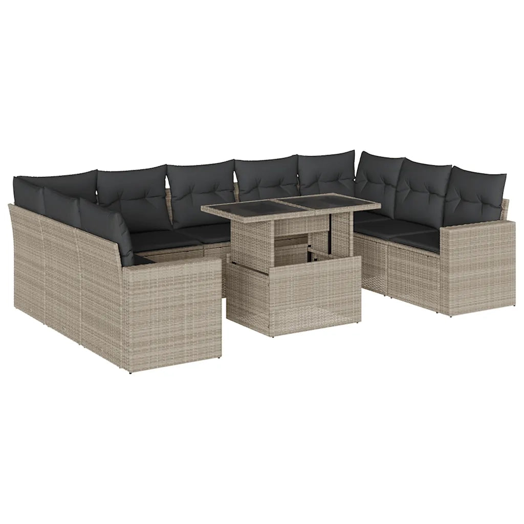 Set Divano Giardino 10 pz con Cuscini Grigio Chiaro Polyrattan 3267482