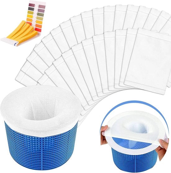 Skimmer per piscina - 30 pezzi di rete per skimmer - Sacchetto per inserire nella skimmer - Skimmer per piscine in terra e sopra terra - Reticoli per piscine - Manico non incluso - Bianco