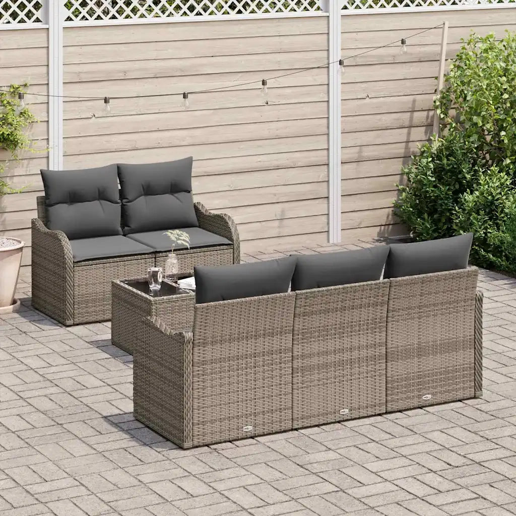 Set Divano da Giardino 6 pcs Grigio Polyrattan, Acciaio e Vetro 3354248