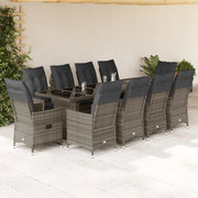 Set Bistrò da Giardino 11 pz con Cuscini in Polyrattan Grigio