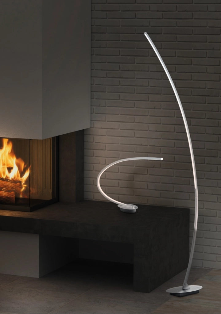 Piantana ad arco LED, metallo, alluminio spazzolato, H 158 cm, Solo