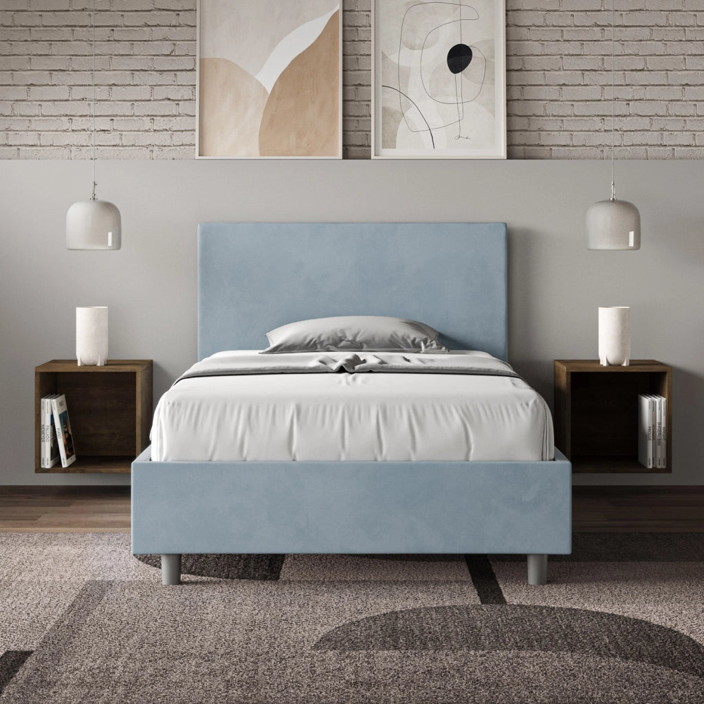 BS COM Letto singolo contenitore imbottito 100x190 microfibra azzurro