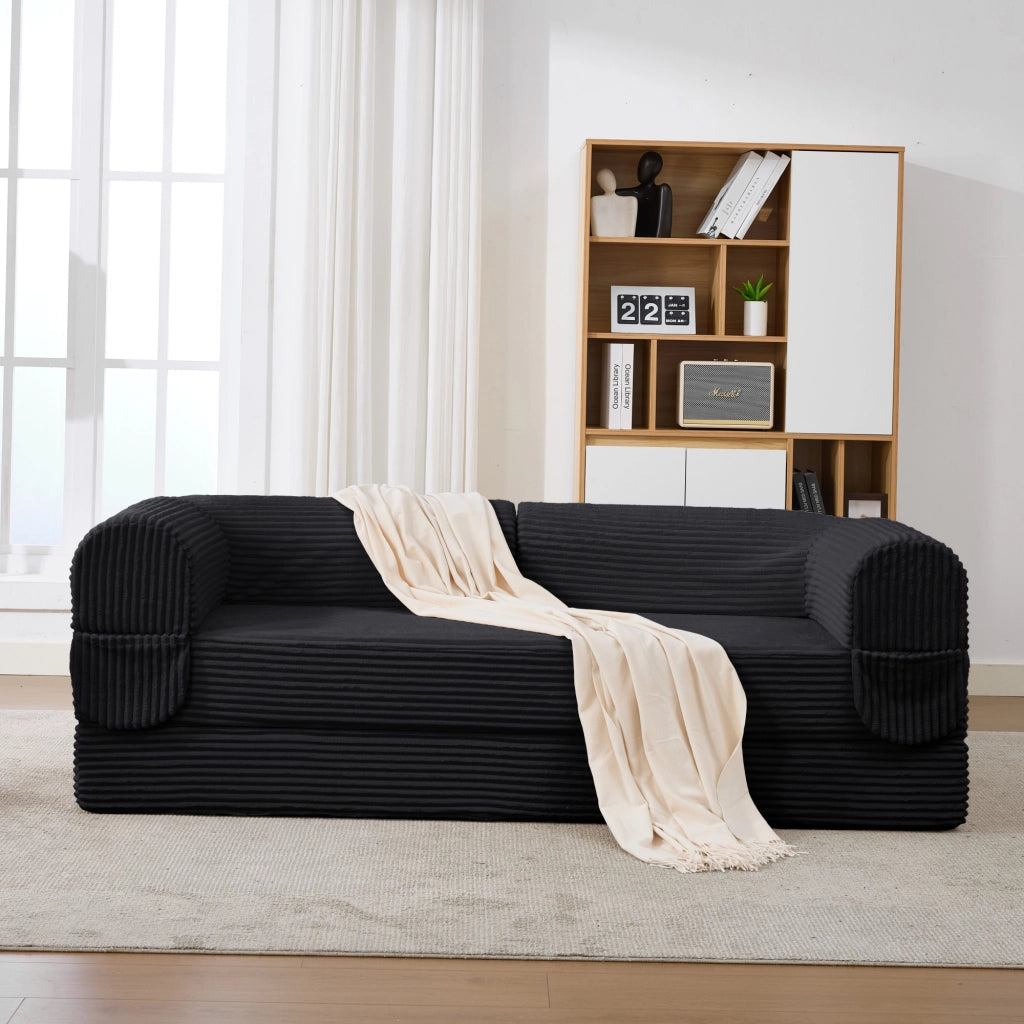 Divano Letto 2 Posti Convertibile in Tessuto A Righe, Beige