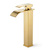 Rubinetto lavabo alto a cascata oro da appoggio miscelatore bagno EVIO