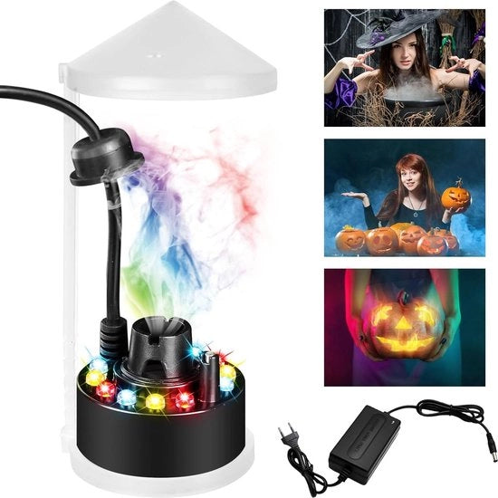 Ultrasuono nebbiogenerator con 12 led - Mini ultrasuono macchina di fumo per Halloween - 350 ml/ora con protezione a sbalzo rimovibile - Nebbiatore a acqua per strega - Festa di Halloween zucca.