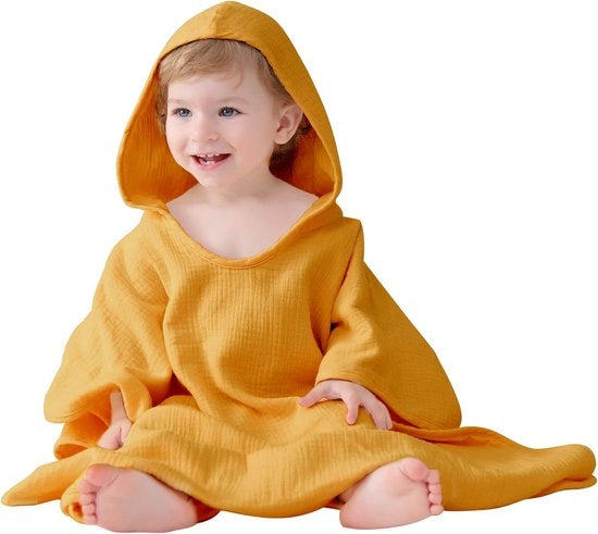 Poncho per bambini morbido con cappuccio in arancione 64x60 cm
