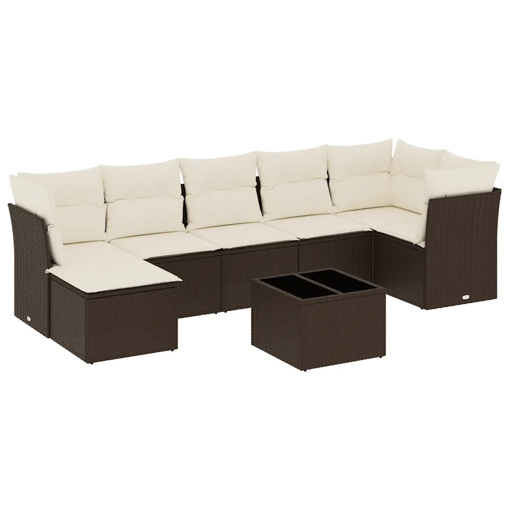 Set Divani da Giardino 8 pz con Cuscini Marrone in Polyrattan 3217983