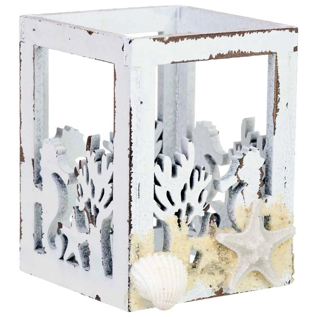 Portacandele in legno bianco 7x7x10 cm