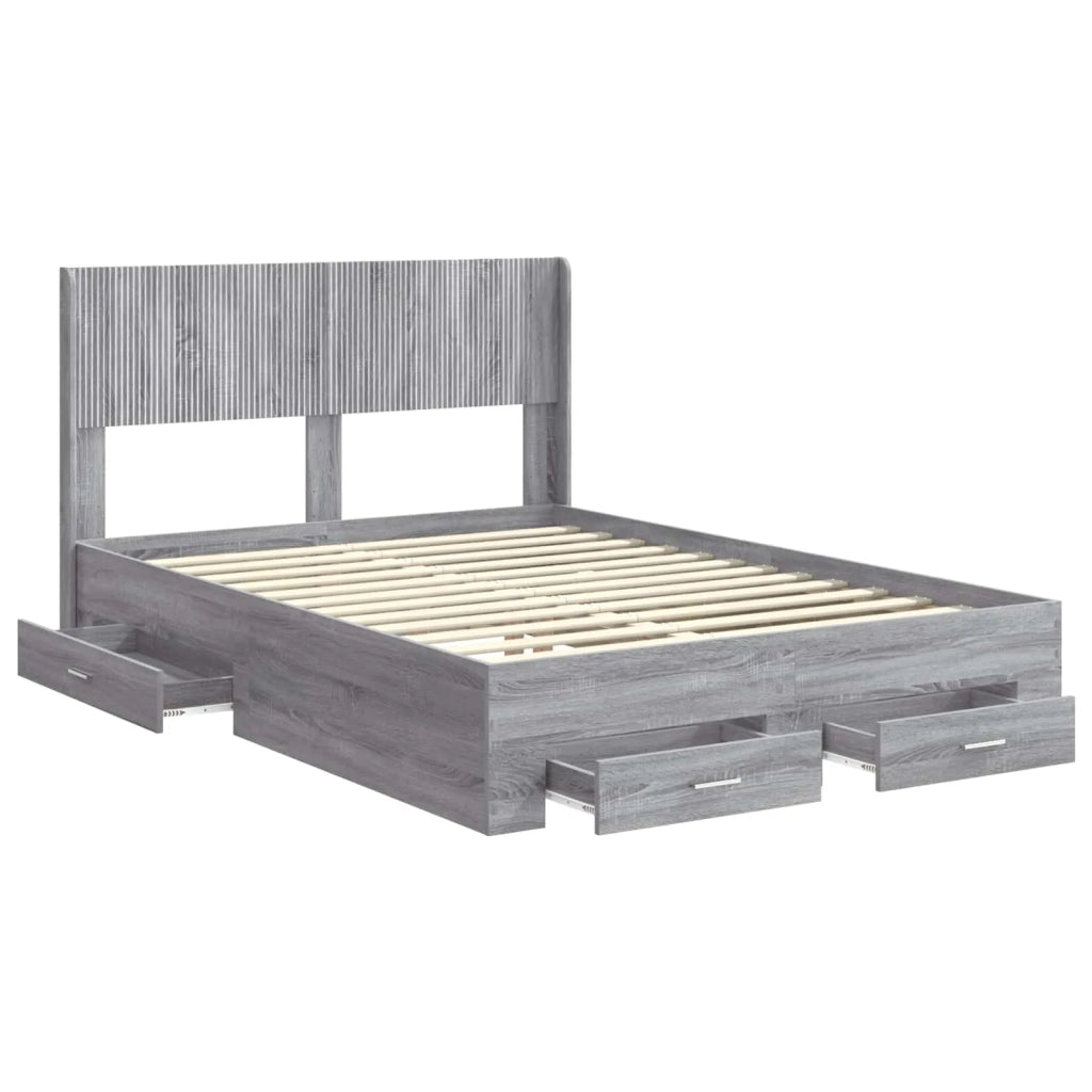 Letto da camera | Struttura del letto con stoccaggio e testata Sonoma grigio