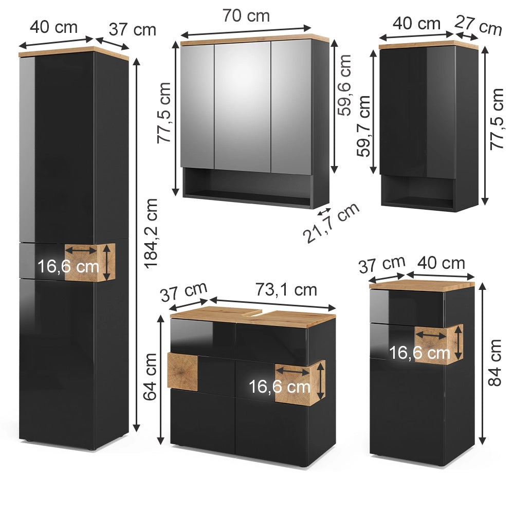 Set di mobili da bagno Eden Antracite 5 parti Vicco