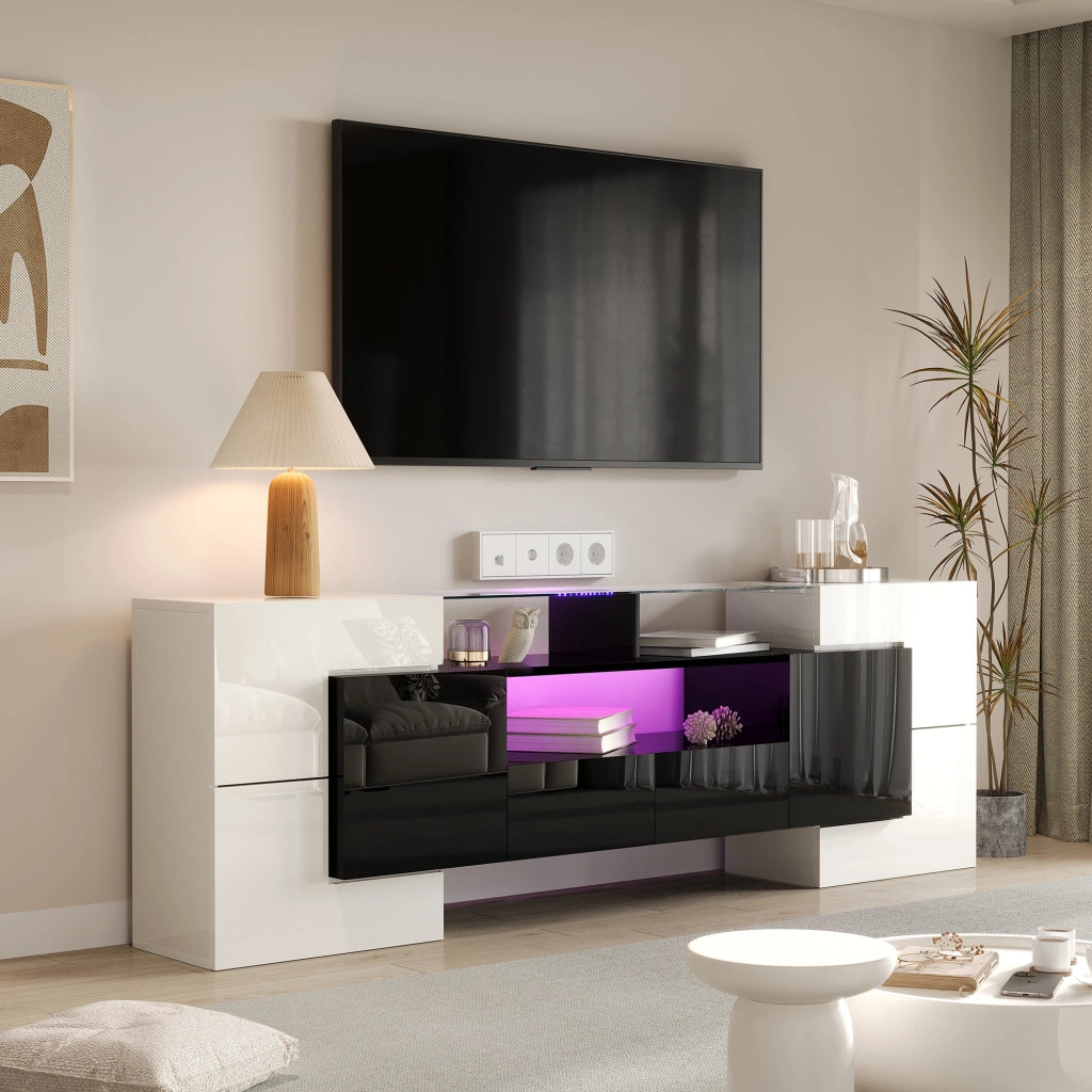 Cassettiera per TV bianca e nera in truciolare lunghezza 200 cm
