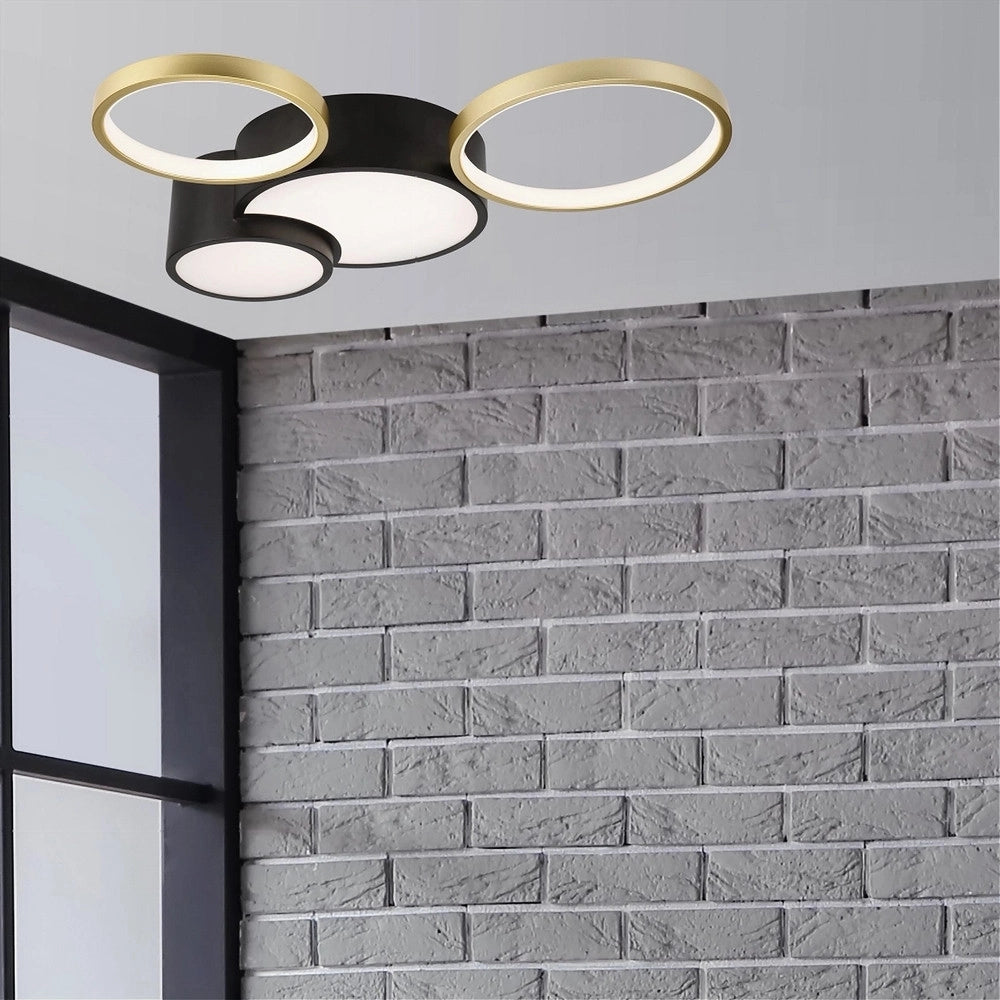 Trade Shop - Plafoniera Led 36w 4 Cerchi Oro Nero Lampada Da Soffitto Moderno Luce 4000k 70951 -