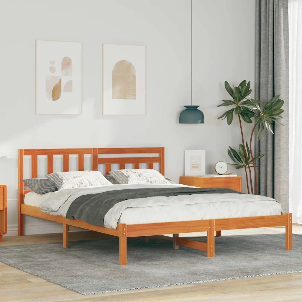 Letto matrimoniale | Letto per adulti | Struttura del letto Marrone cerato 150 x 200 cm Pino massello