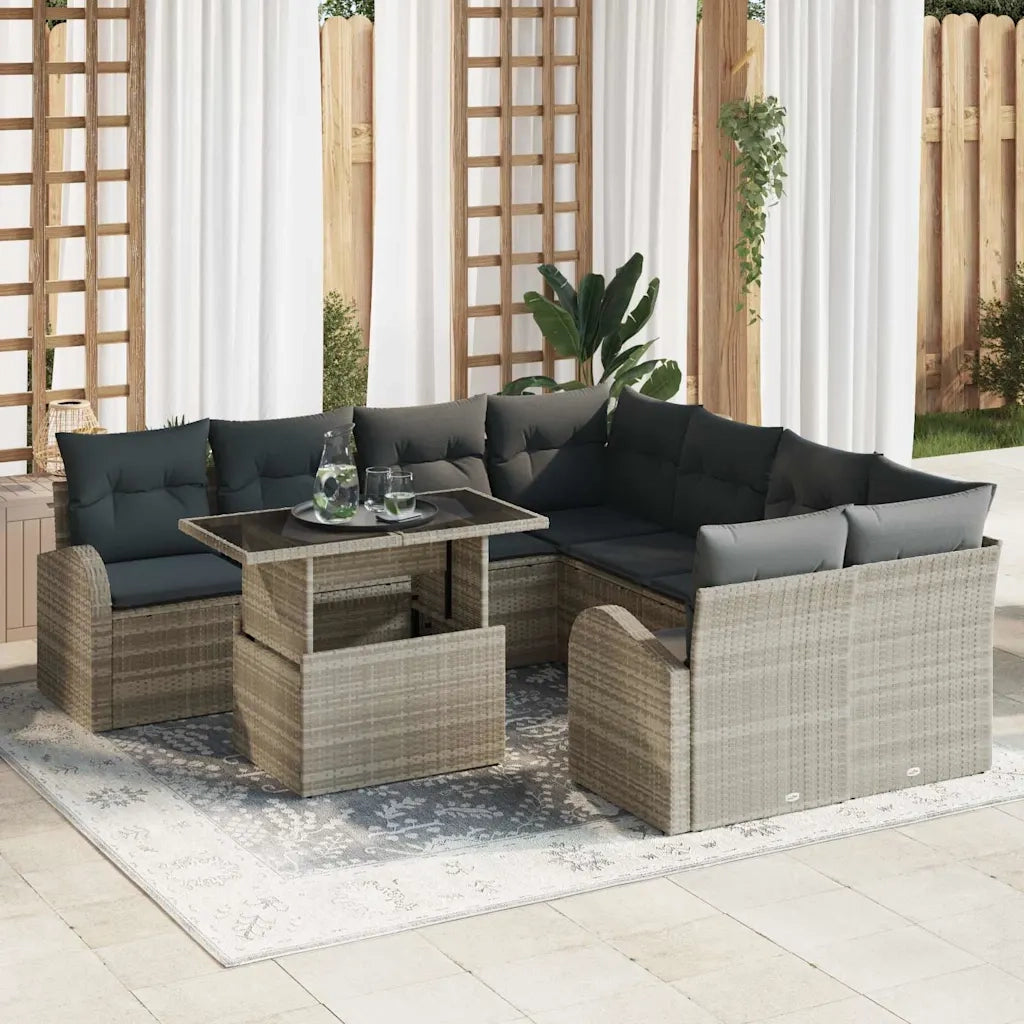 Set Divano da Giardino 9 pcs Grigio chiaro polyrattan 3348618