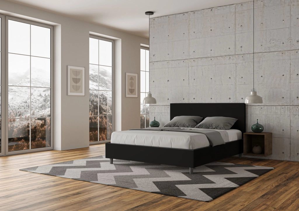 BS COM Letto matrimoniale contenitore imbottito 160x200 similpelle nero