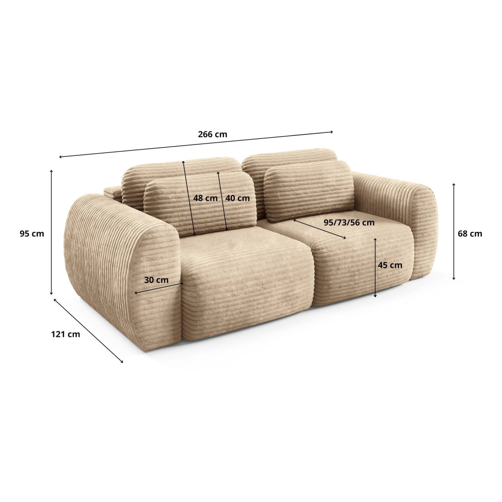 Golgi, Divano Letto 2 Posti Contenitore, 266x121 cm Beige