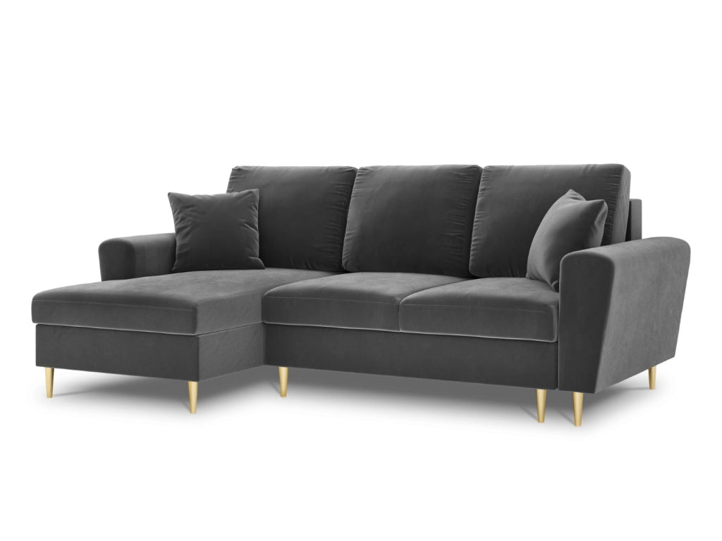 Cosmopolitan Design - Divano convertibile angolare sinistro con contenitore "Kyoto" 4 posti in velluto grigio chiaro 