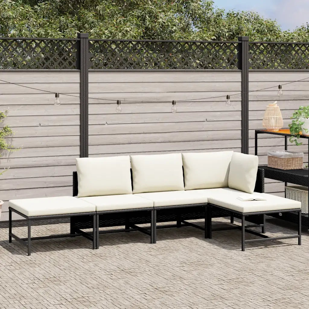 Set Divani da Giardino 5 pz con Cuscini in Polyrattan Nero 313517