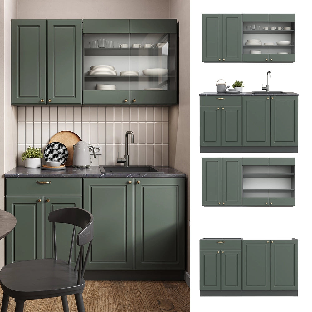 Cucina completa Fame-Line Verde-oro rustico/Antracite 140 cm, PL Marmo Vicco