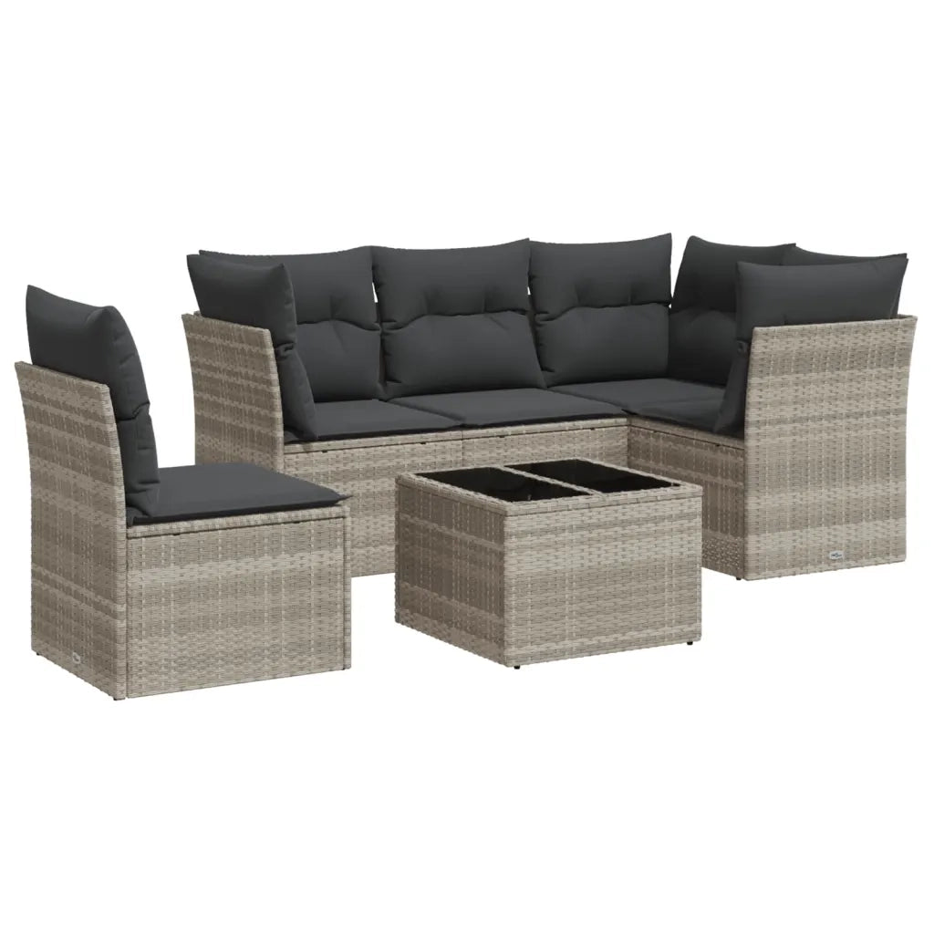 Set Divano da Giardino 6pz con Cuscini Grigio Chiaro Polyrattan 3249491