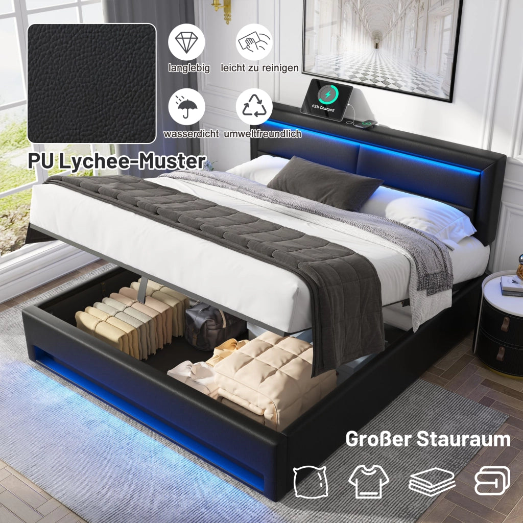letto imbottito pu nero 140 x 190 cm