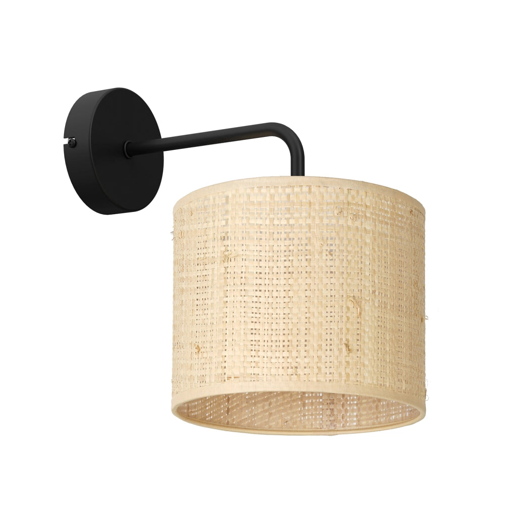 Applique nera con paralume rattan crema E27 Luminex