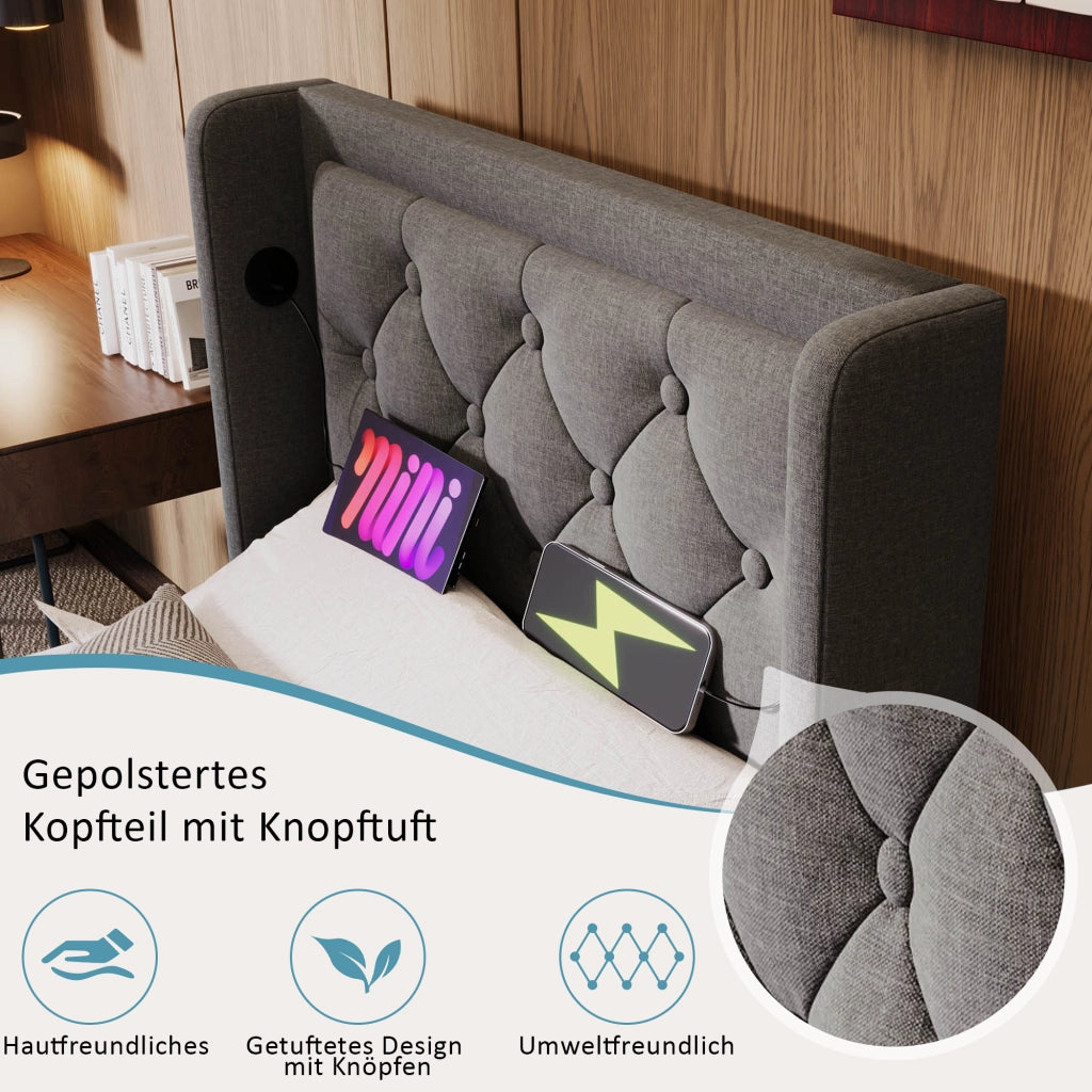 letto imbottito cotone grigio 90 x 200 cm