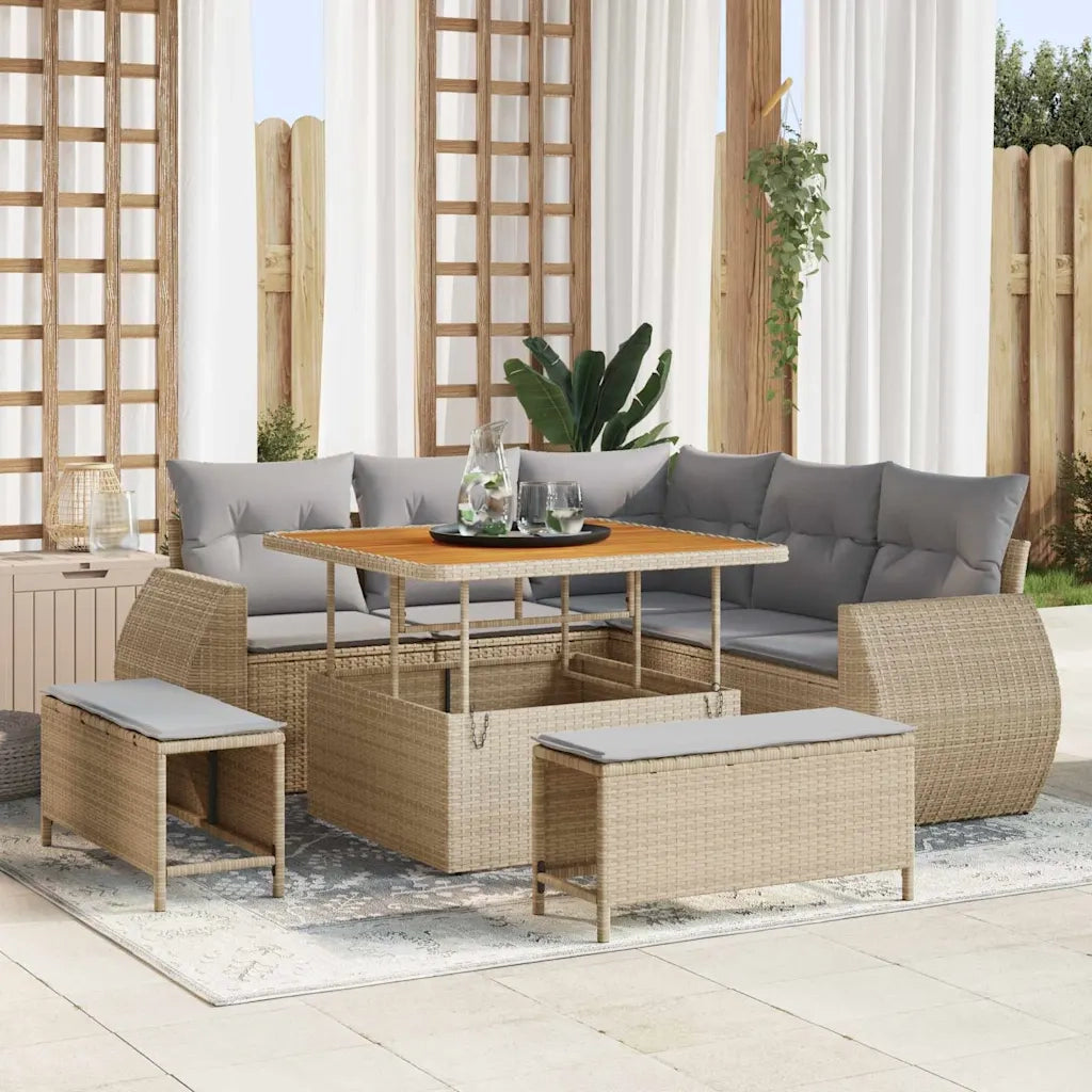 Set Divano da Giardino con cuscino 8 pcs beige e grigio chiaro