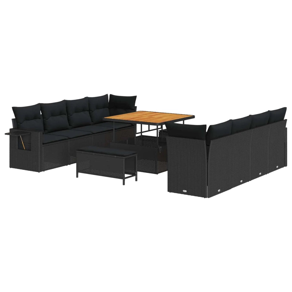 Set Divano da Giardino con cuscino 11 pcs Nero polyrattan 3363674