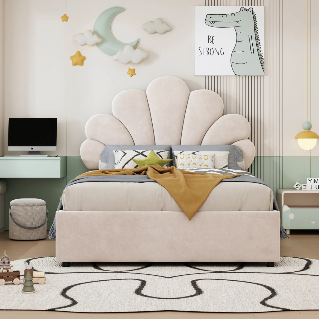 LETTO Imbottito 90x200 cm Beige con contenitore idraulico