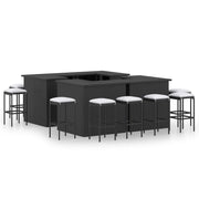 Mobile bar da giardino 16 pezzi e cuscini in resina intrecciata nera 02_0014498