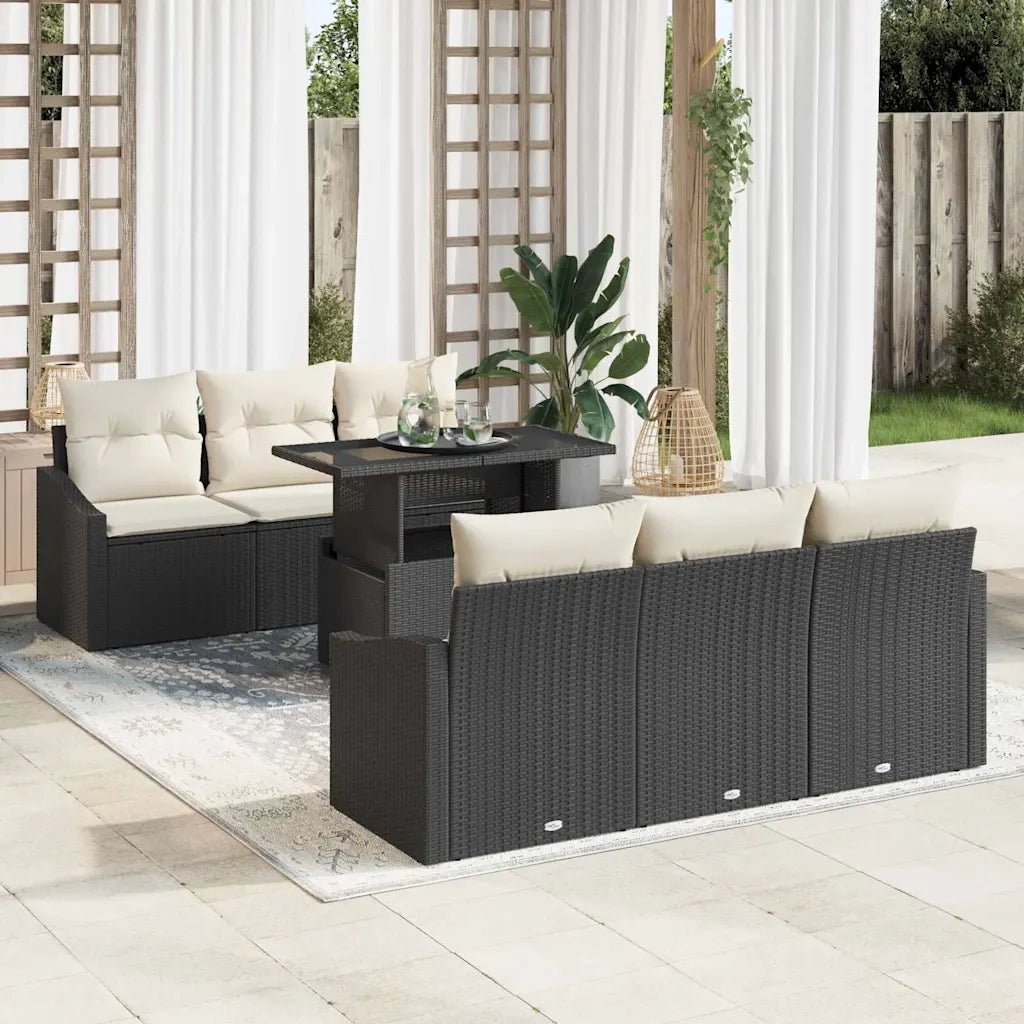 Set Divano da Giardino 7 pcs Nero e crema 100 x 55 x 73 cm 3348923