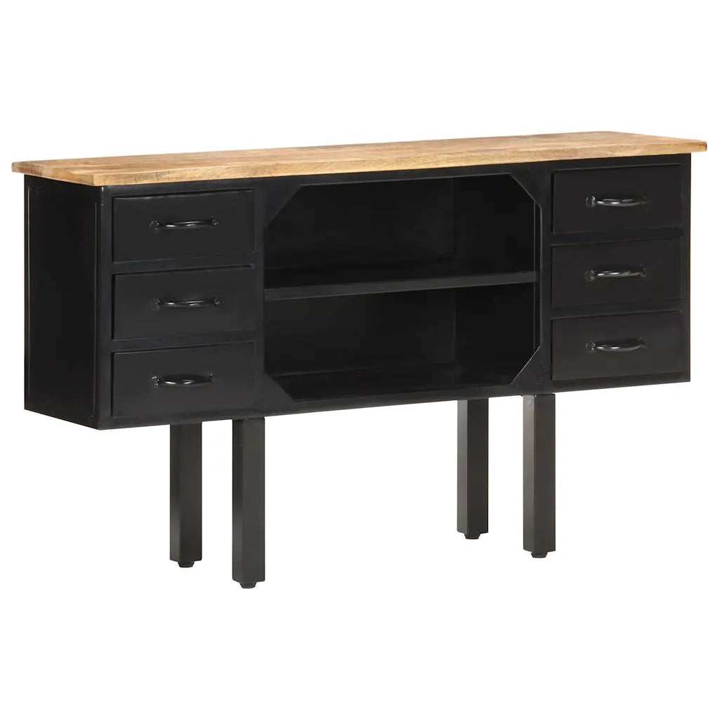Credenza 110x30x65 cm in Massello di Mango Grezzo e Acciaio 321571