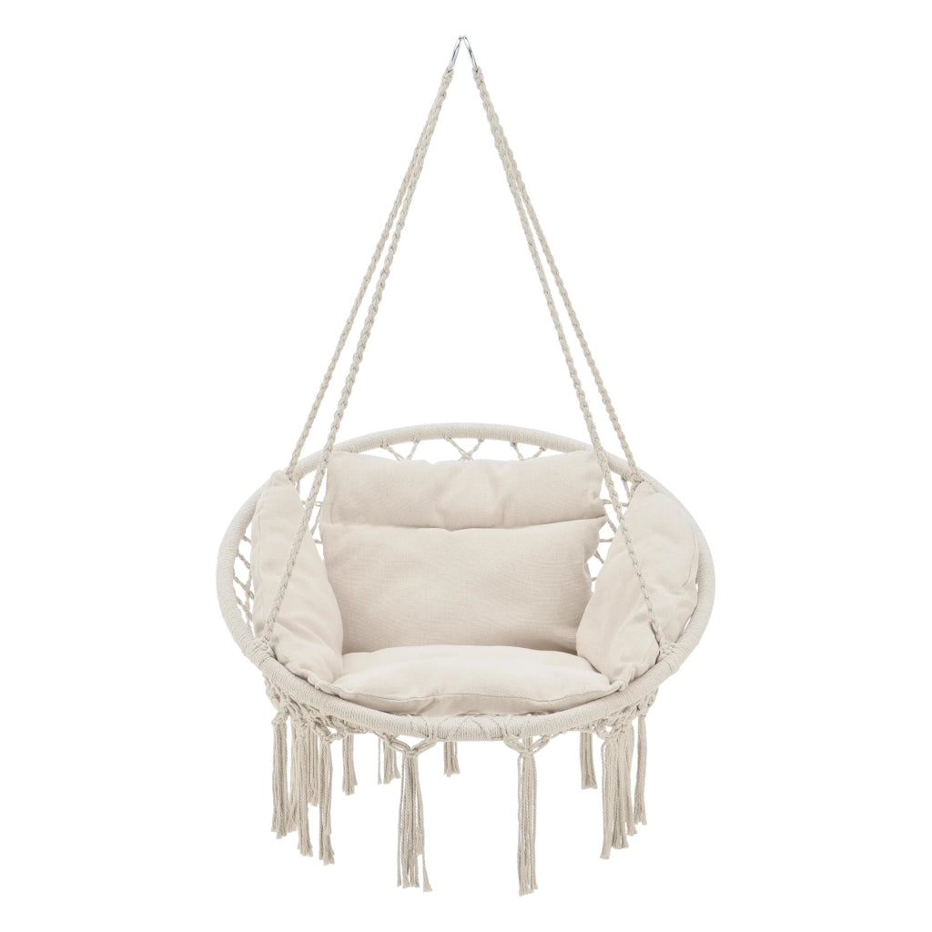 Seduta amaca rotonda con cuscino sedia sospesa peso seduta fino a 150 kg 60 cm crema 03_0006058