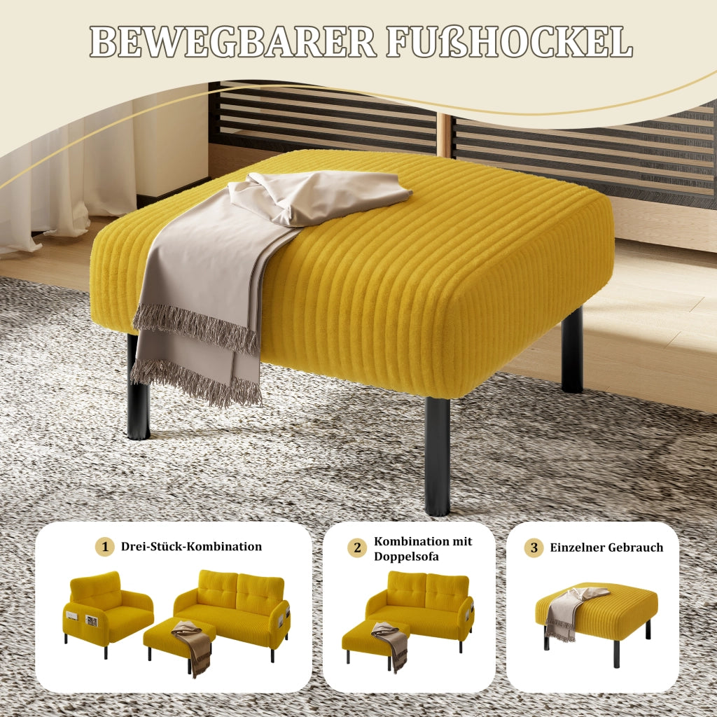 POUF 56x51x39 cm Tessuto a coste giallo