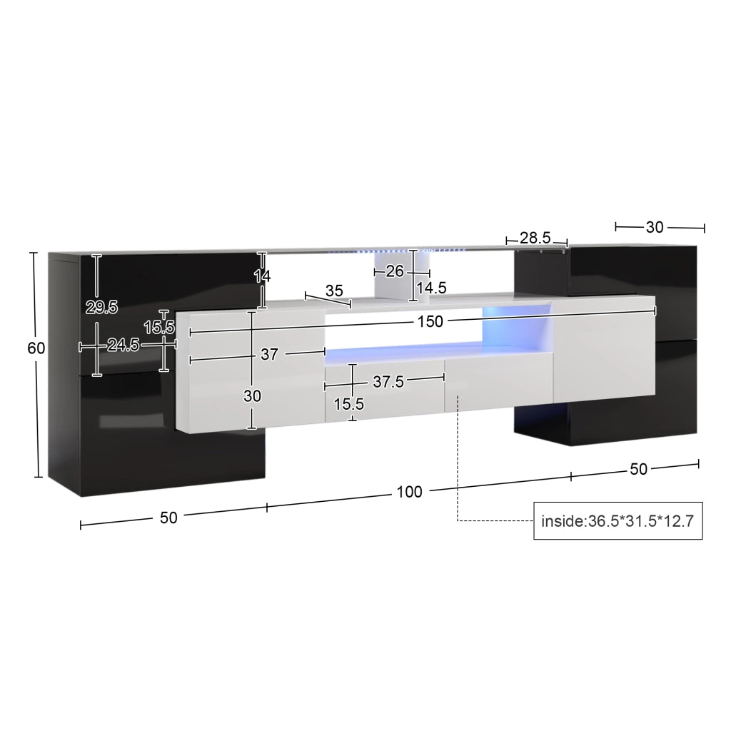 Mobile TV elegante - Zephmum - 200 cm - Bianco e nero - LED