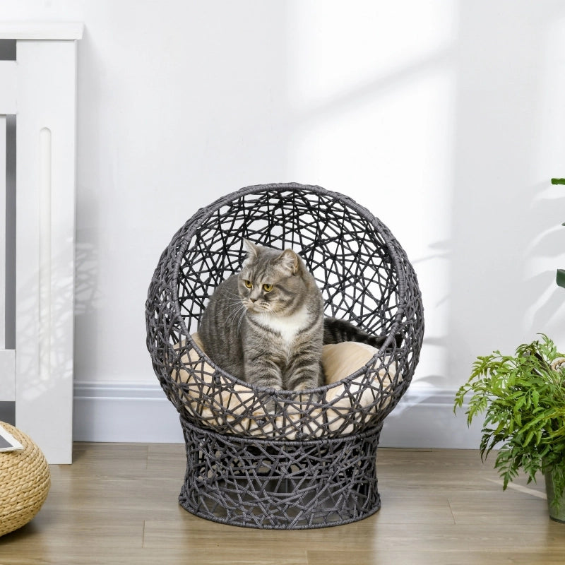 Cesta per gatti rialzata con supporto e cuscino in cotone struttura chiusa grigia 50 × 50 × 60 cm fino a 5 kg