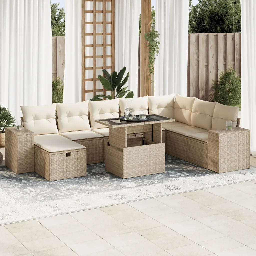 Set Divano da Giardino 9 pz con Cuscini Beige in Polyrattan 3327958