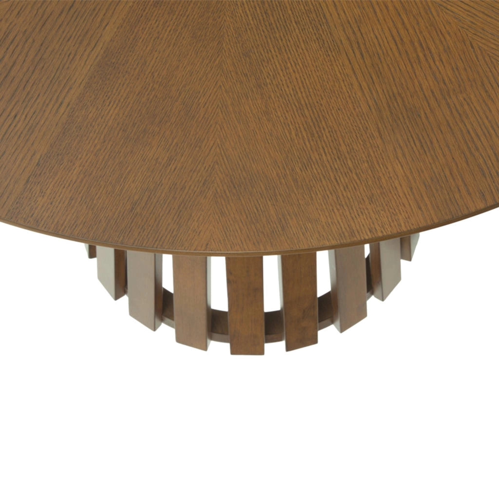 Tavolo da pranzo rotondo in legno di hevea impiallacciato rovere, 4
