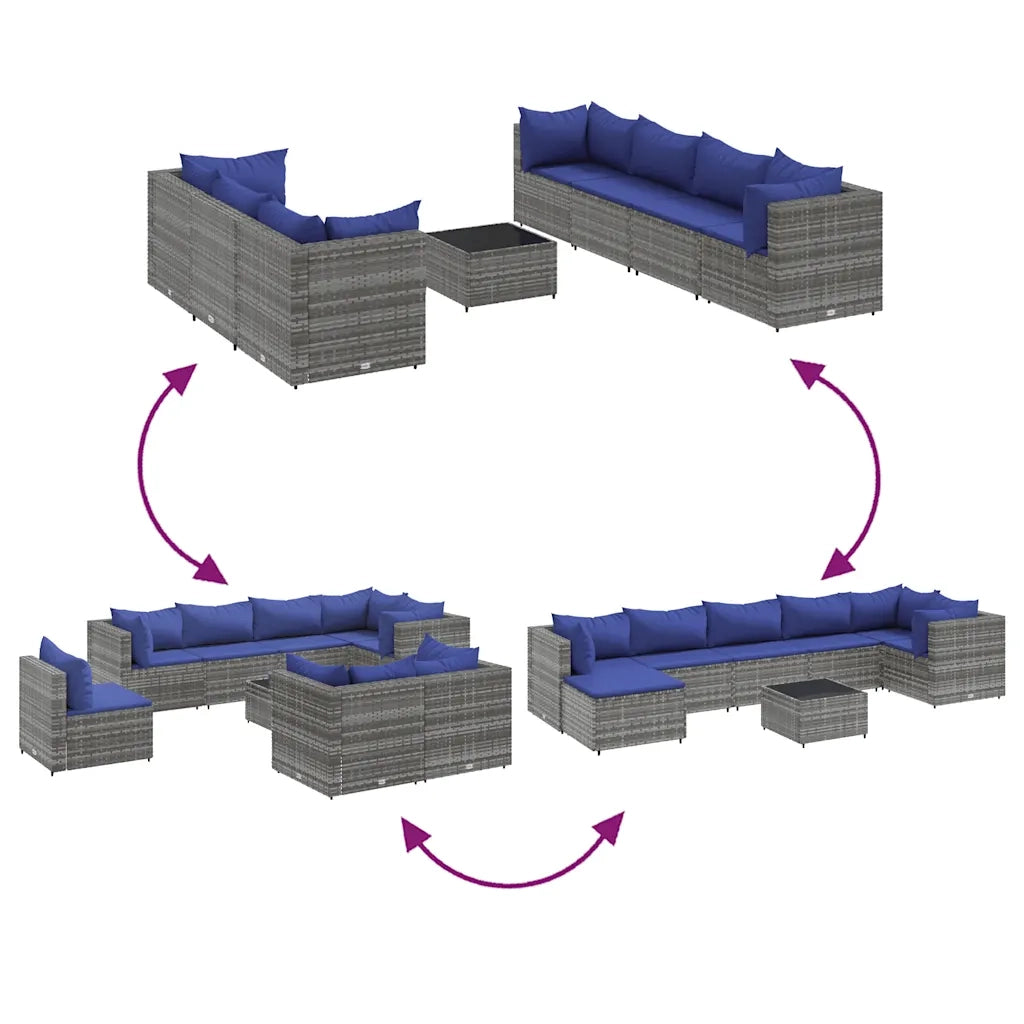 Set Divani da Giardino 8 pz con Cuscini in Polyrattan Grigio 3308239