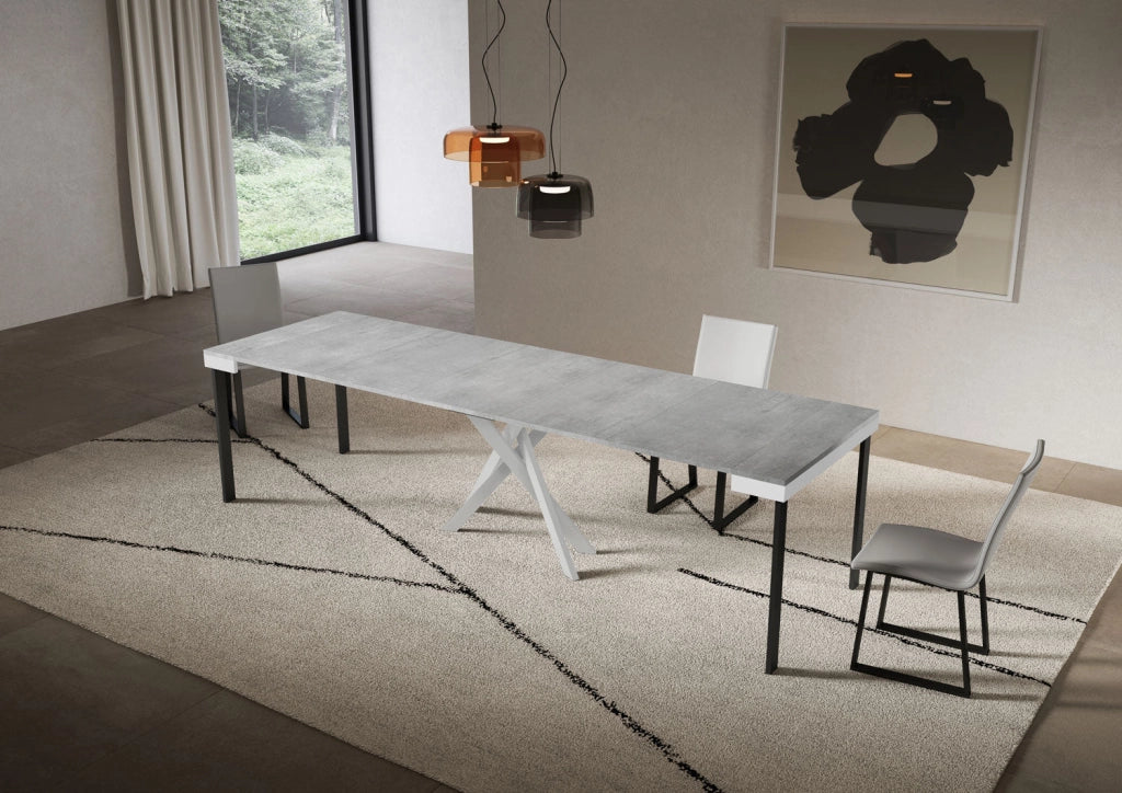 Consolle Allungabile 90-300x40x77 cm Saki Evolution Cemento Gambe Bianche